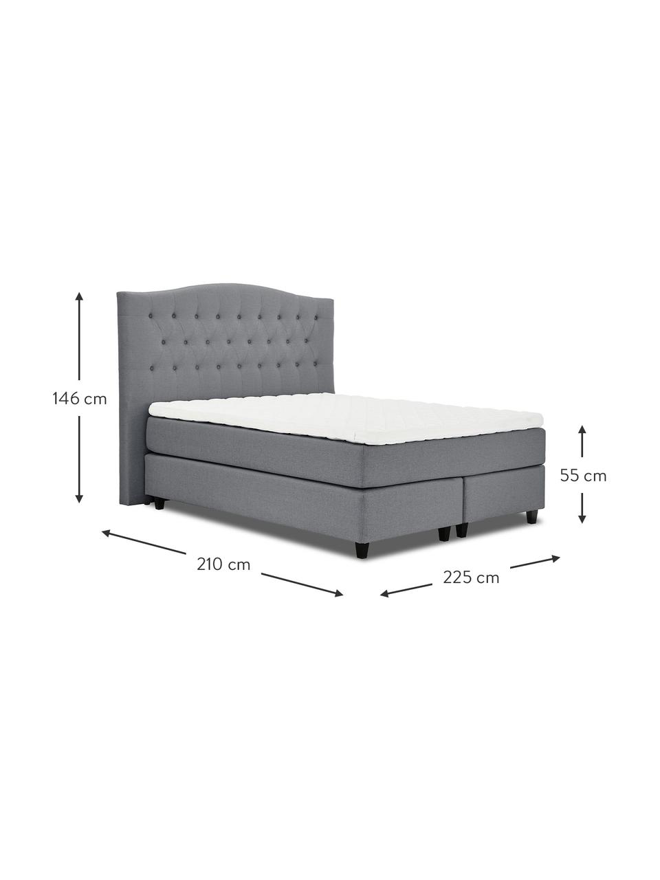 Letto boxspring premium in tessuto grigio Royal, Materasso: nucleo a 5 zone di molle , Piedini: legno di betulla massicci, Tessuto grigio, 200 x 200 cm