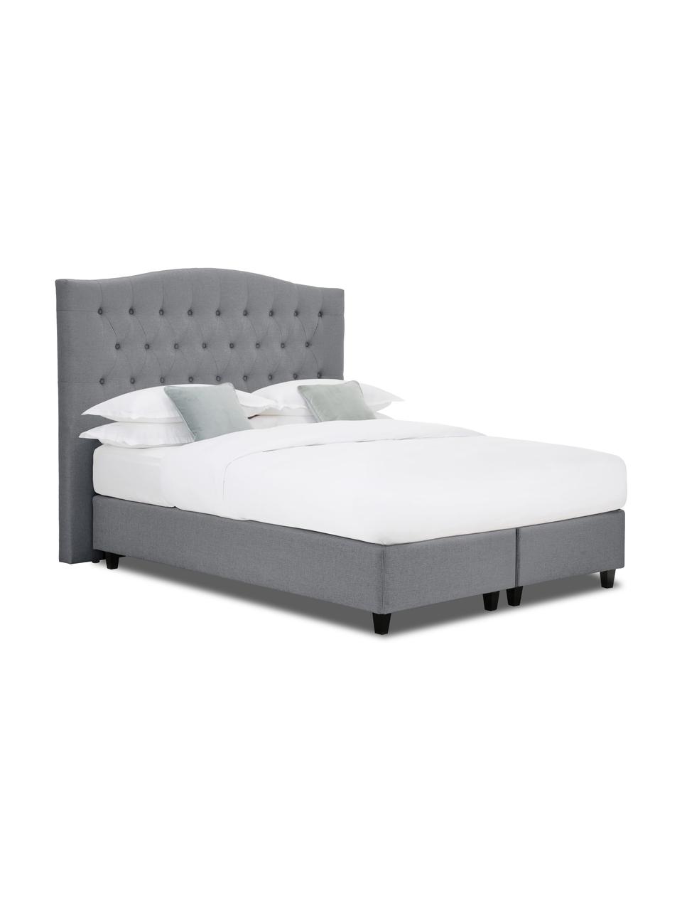 Premium Boxspringbett Royal in Grau, Matratze: 5-Zonen-Taschenfederkern, Füße: Massives Birkenholz, lack, Webstoff Grau, 200 x 200 cm