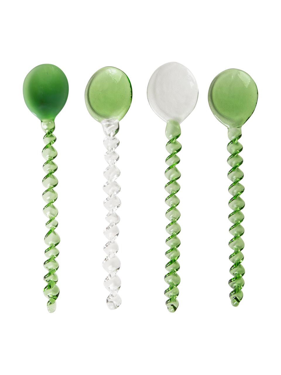 Kleine glazen lepel Emeralds in groen/transparant, 4 stuks, Glas, Groen, transparant, L 12 cm