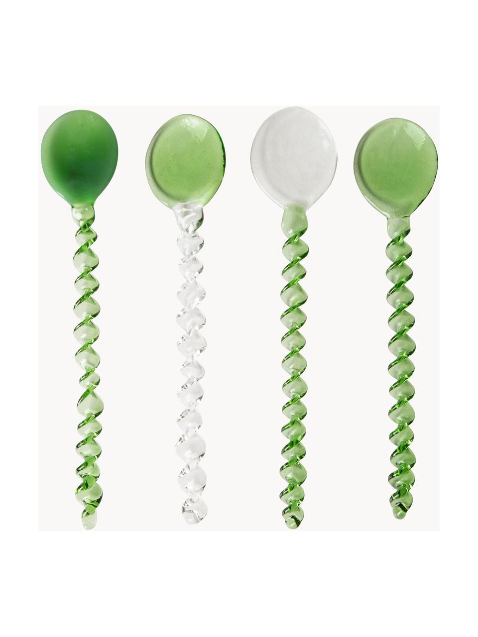 Malé sklenené lyžičky Emeralds, 4 ks, Sklo, Zelená, priehľadná, D 12 cm