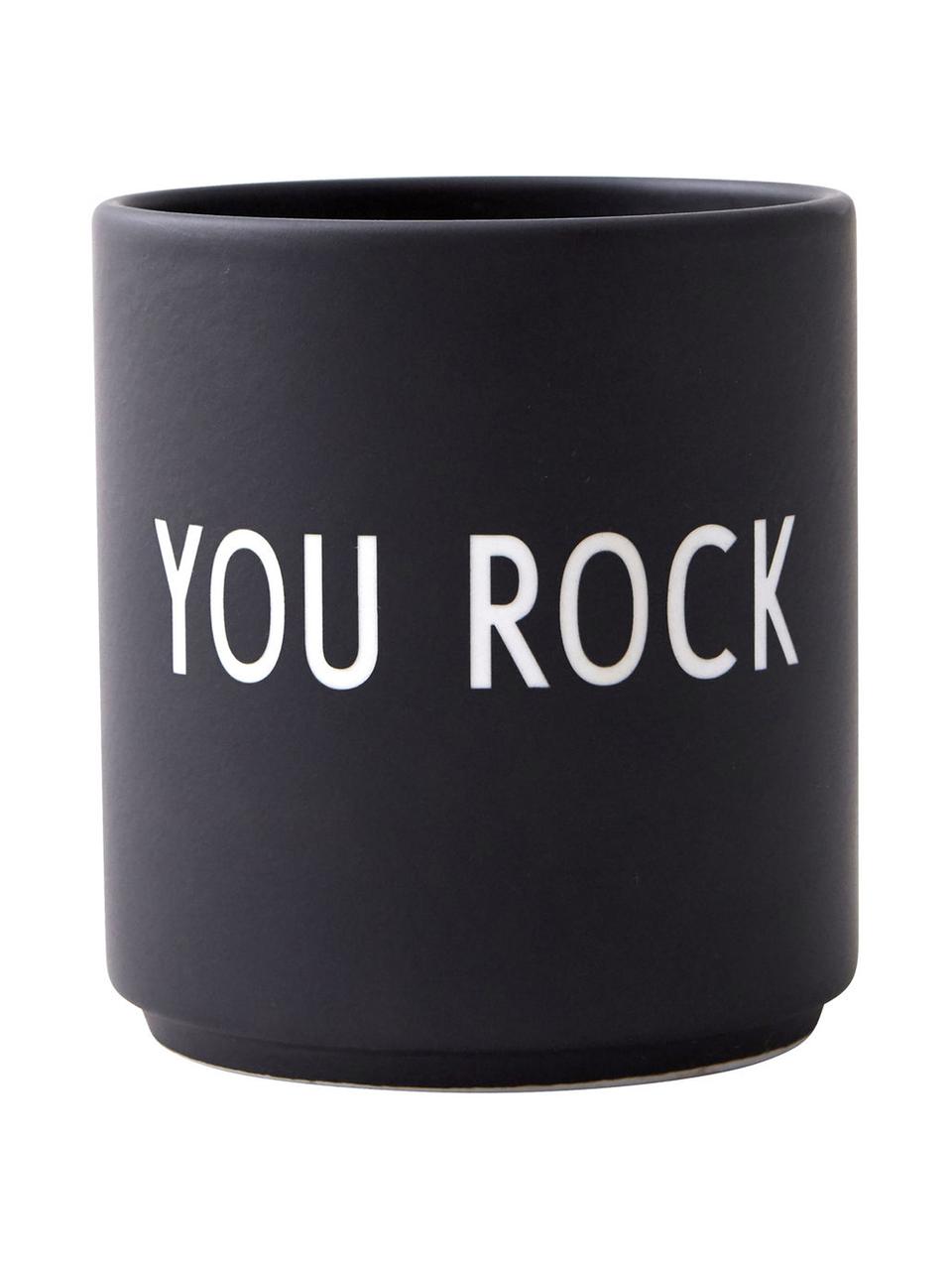 Tazza senza manico di design con scritta Favourite YOU ROCK, Fine Bone China (porcellana)
Fine bone china è una porcellana a pasta morbida particolarmente caratterizzata dalla sua lucentezza radiosa e traslucida, Nero (You rock), Ø 8 x Alt. 9 cm, 250 ml