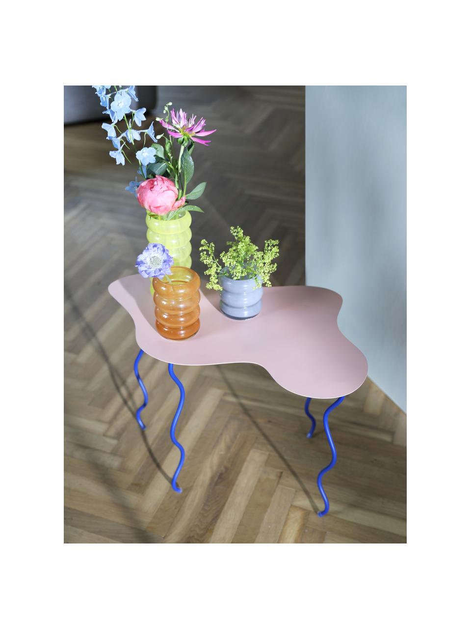 Stolik pomocniczy z metalu Squiggle, Metal powlekany, Pudrowy różowy, niebieski, S 45 x W 45 cm