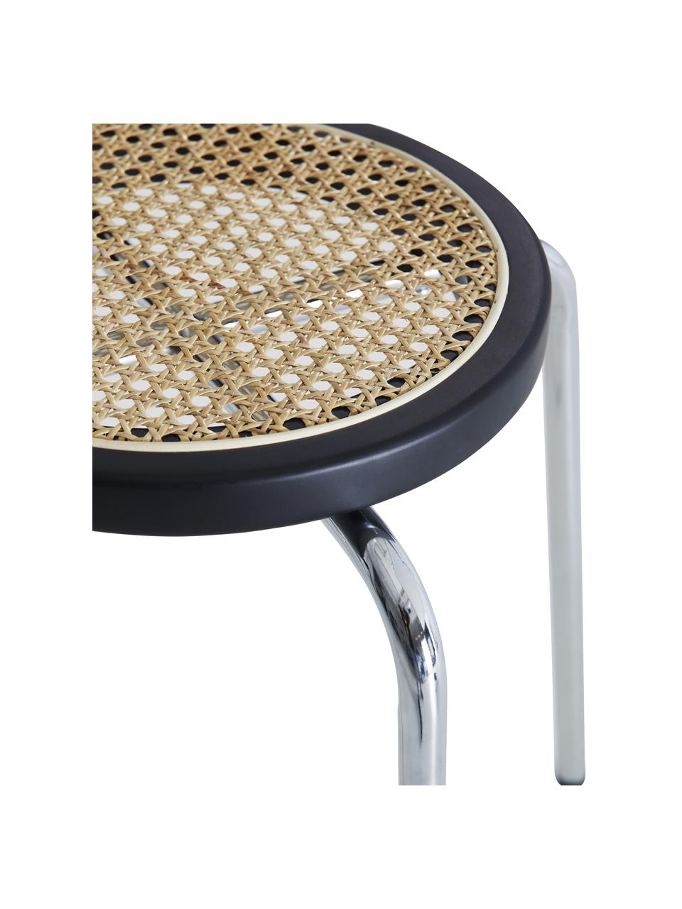 Okrągły stołek z rattanowym siedziskiem Ibiza, Stelaż: metal chromowany, Beżowy, czarny, odcienie chromu, Ø 35 x W 44 cm