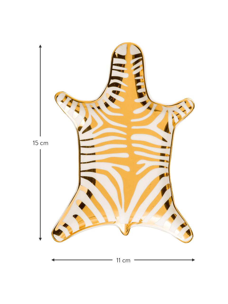 Designer-Deko-Schale Zebra aus Porzellan, Porzellan, Goldfarben, Weiß, B 15 x T 11 cm