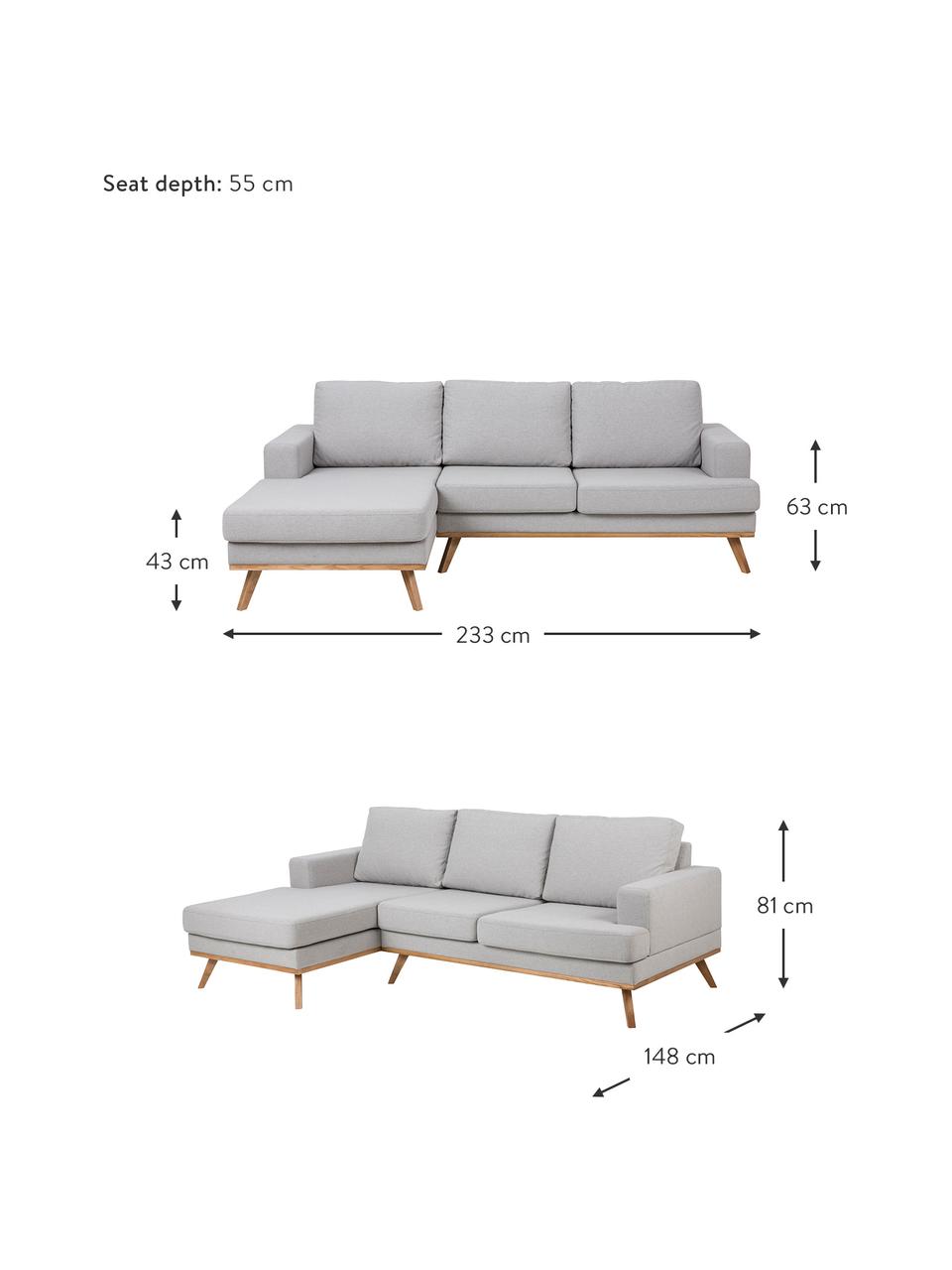 Divano angolare in tessuto grigio chiaro Norwich, Rivestimento: poliestere, Piedini: legno di faggio, vernicia, Tessuto grigio chiaro, Larg. 233 x Prof. 148 cm