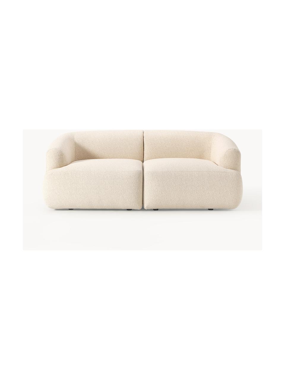 Divano componibile 2 posti in bouclé Sofia, Rivestimento: bouclé (100 % poliestere), Struttura: legno di abete rosso, cer, Piedini: plastica, Bouclé bianco crema, Larg. 186 x Prof. 103 cm