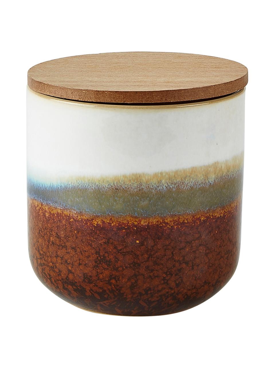 Duftkerze Coconut Beach (Kokosnuss), Behälter: Keramik, Deckel: Mitteldichte Holzfaserpla, Braun, Weiss, Ø 9 x H 9 cm