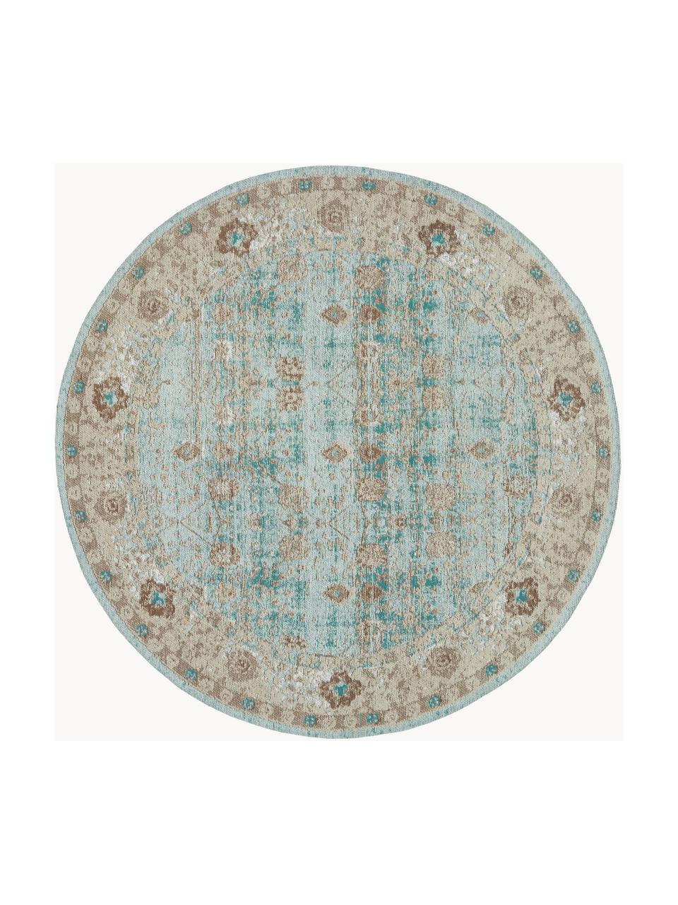 Okrągły ręcznie tkany dywan  szenilowy Rimini, Turkusowy zielony, beżowy, brązowy, Ø 120 cm (Rozmiar S)