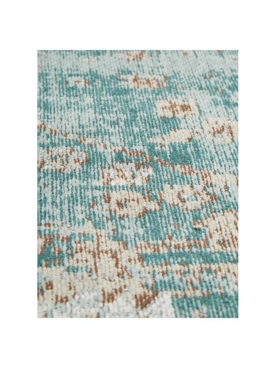 Ručně tkaný kulatý žinylkový vintage koberec Rimini, Tyrkysová zelená, béžová, hnědá, Ø 120 cm (velikost S)