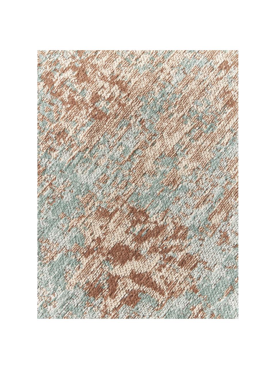 Rond chenille vloerkleed Rimini, handgeweven, Turquoise groen, beige, bruin, Ø 120 cm (maat S)