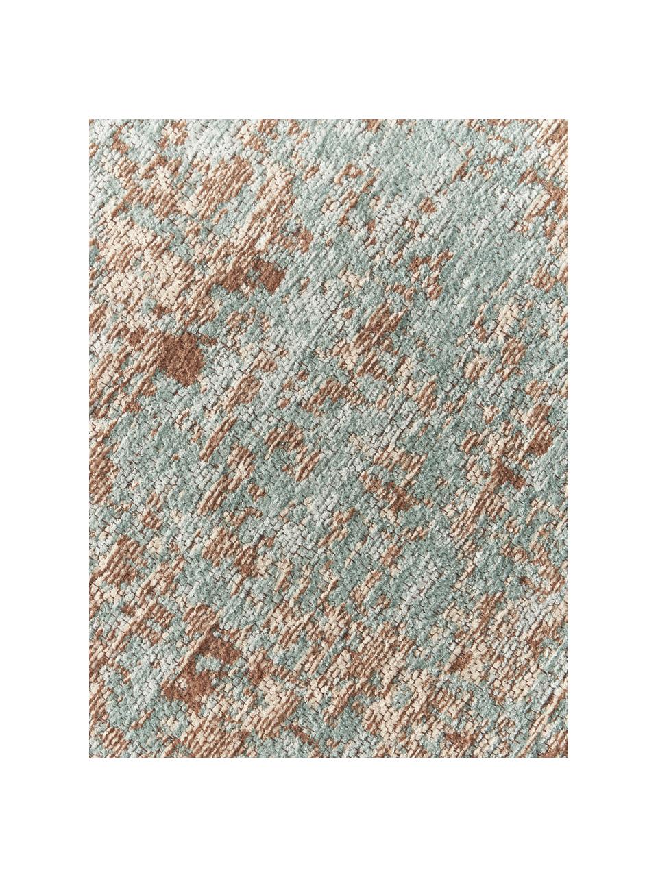 Rond chenille vloerkleed Rimini, handgeweven, Turquoise groen, beige, bruin, Ø 120 cm (maat S)