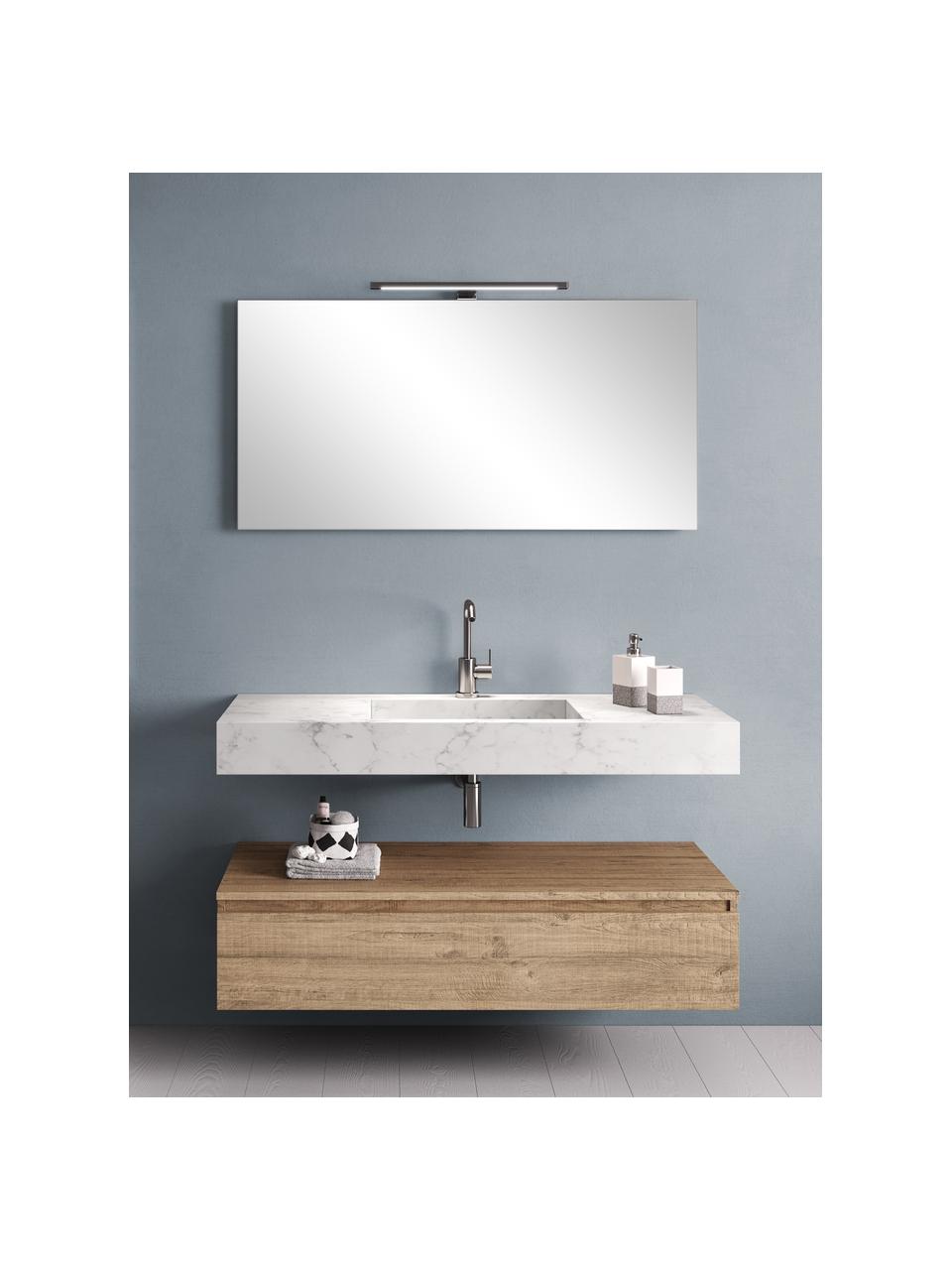Waschtisch-Set Yoka, 4-tlg., Platte: HPL-Laminat in Carrara-Ma, Spiegelfläche: Spiegelglas, Rückseite: ABS-Kunststoff, Weiß marmoriert, Eichenholz-Optik, Set mit verschiedenen Größen