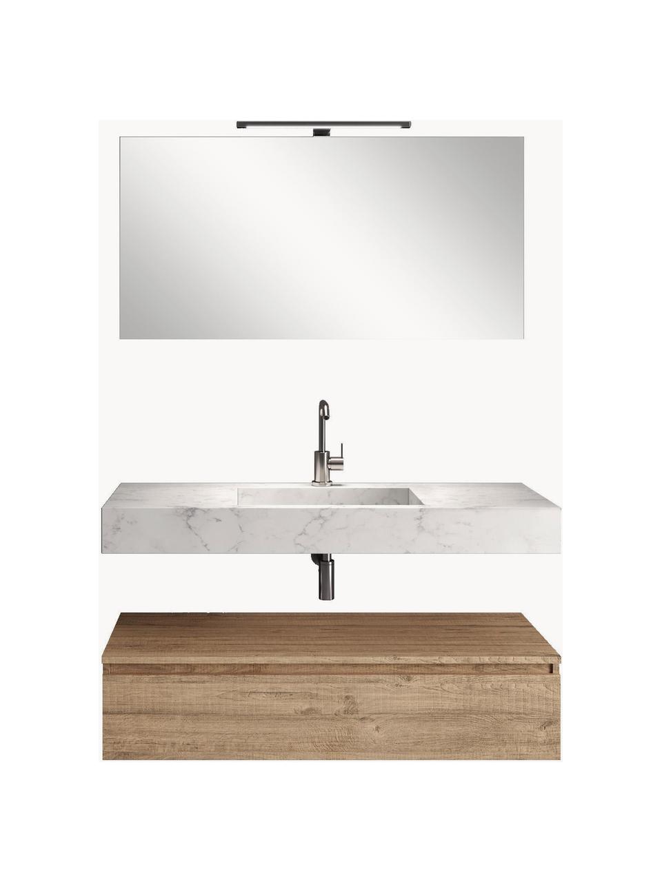 Wastafelset Yoka, 4-delig, Blad: HPL-laminaat in Carrara-m, Lamp: gecoat aluminium, Wit gemarmerd, eikenhout optiek, Set met verschillende formaten