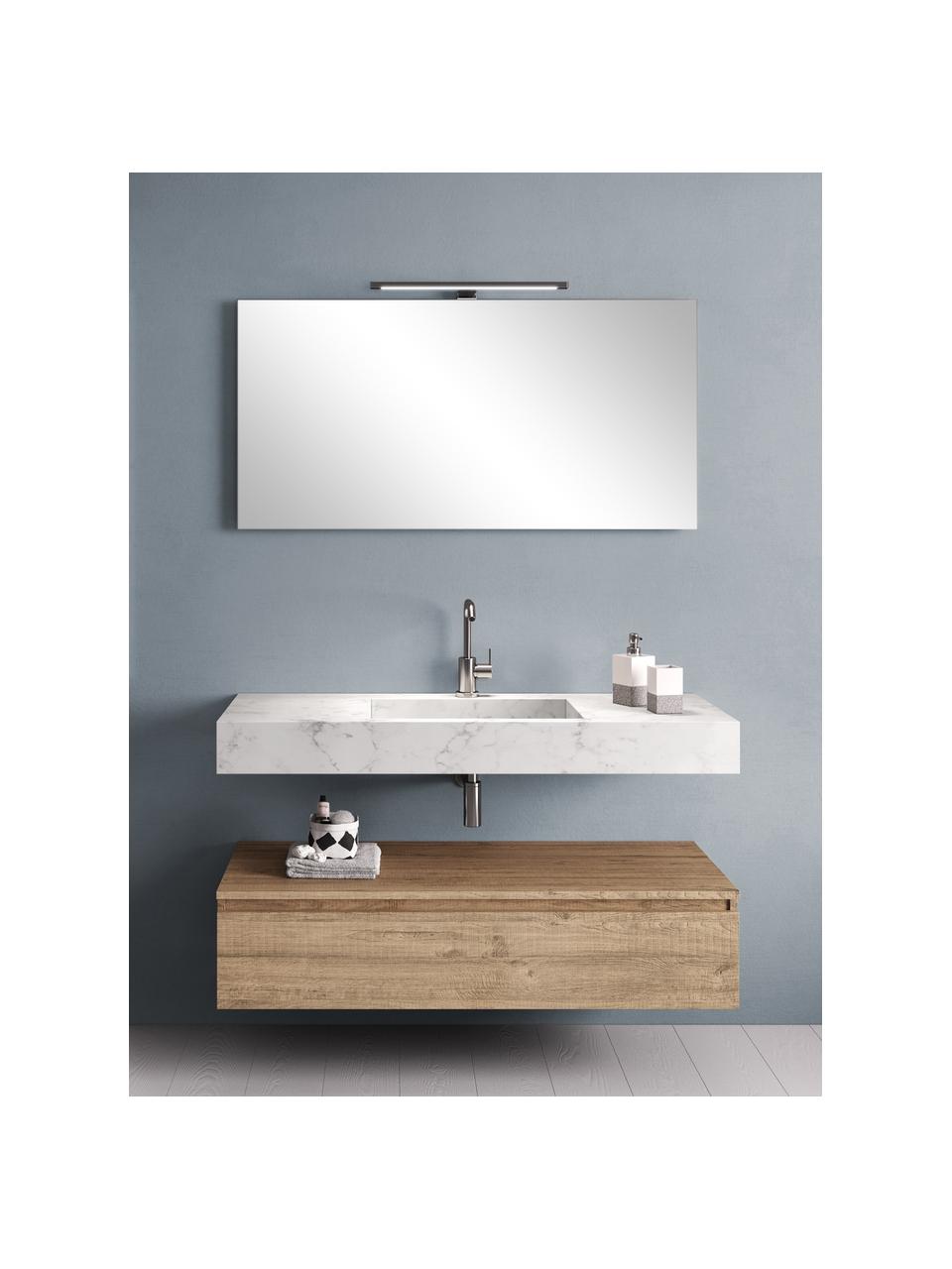 Wastafelset Yoka, 4-delig, Blad: HPL-laminaat in Carrara-m, Lamp: gecoat aluminium, Wit gemarmerd, eikenhout optiek, Set met verschillende formaten