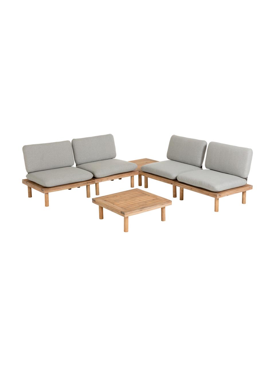 Modulaire houten loungeset Viridis, 6-delig, Frame: gelakt acaciahout, Bekleding: 100% polyester, Acaciahout, grijs, Set met verschillende formaten