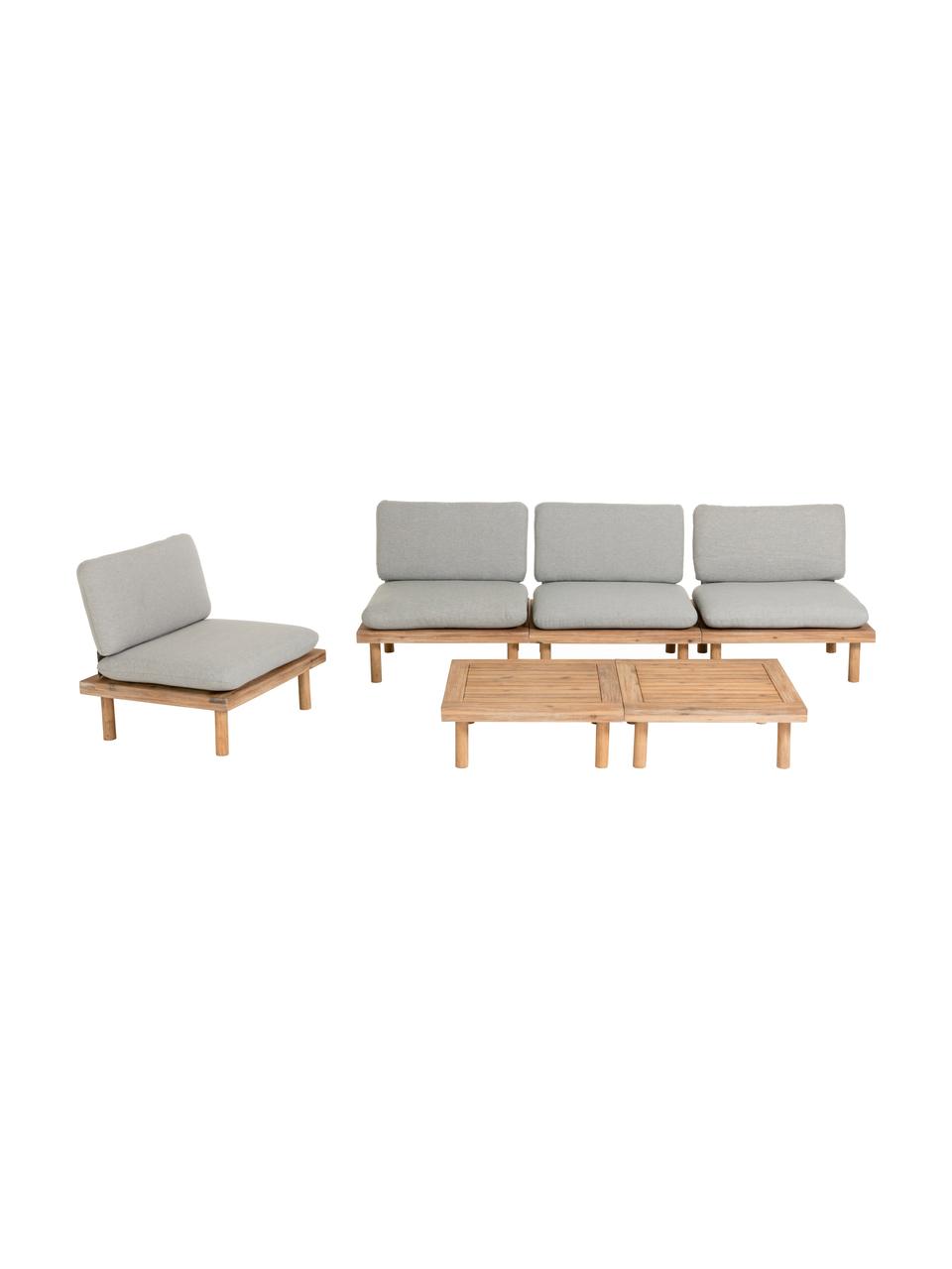 Modulaire houten loungeset Viridis, 6-delig, Frame: gelakt acaciahout, Bekleding: 100% polyester, Acaciahout, grijs, Set met verschillende formaten