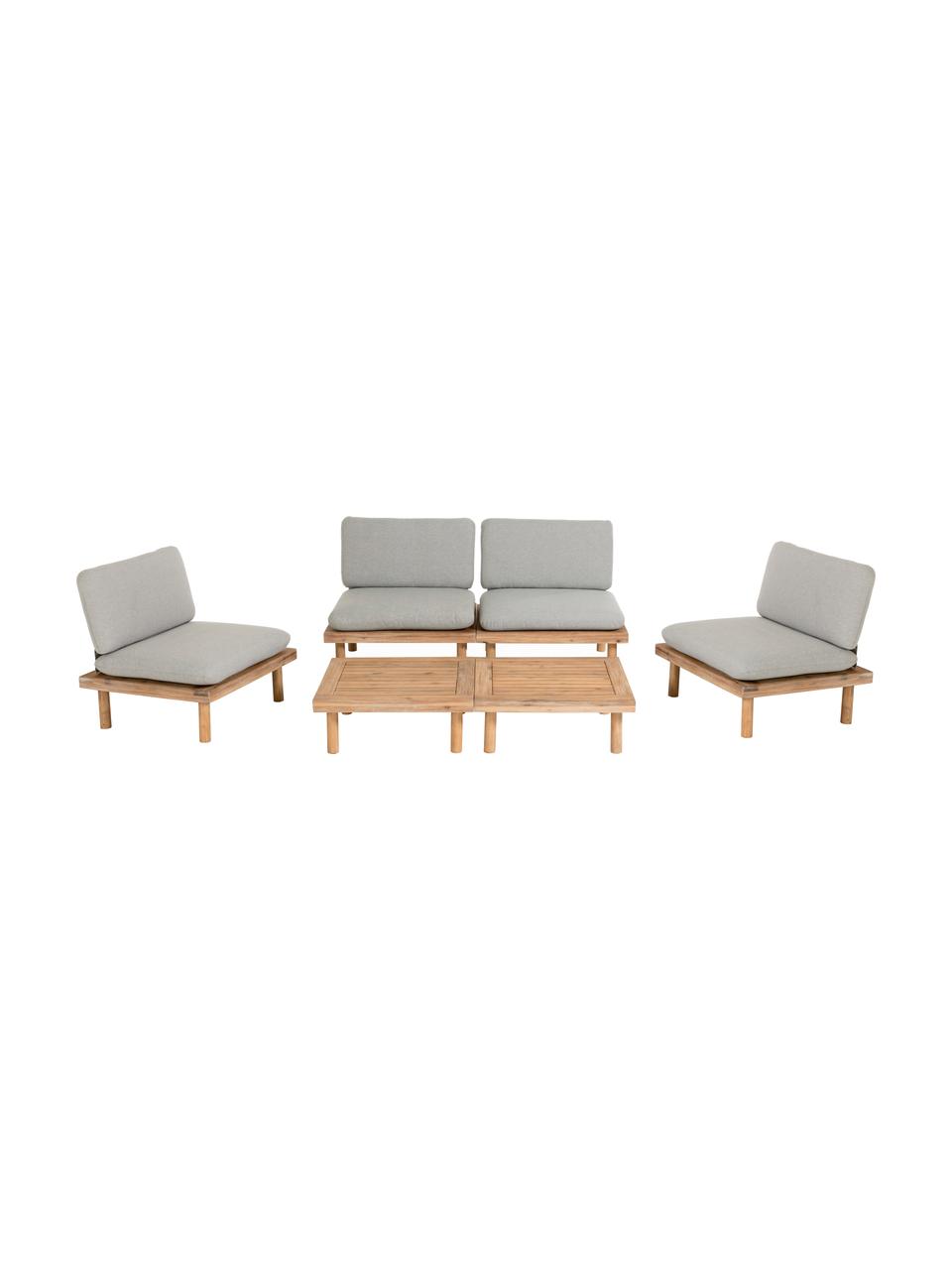 Modulárna sedacia súprava Viridis, 6 dielov, Akáciové drevo, sivá