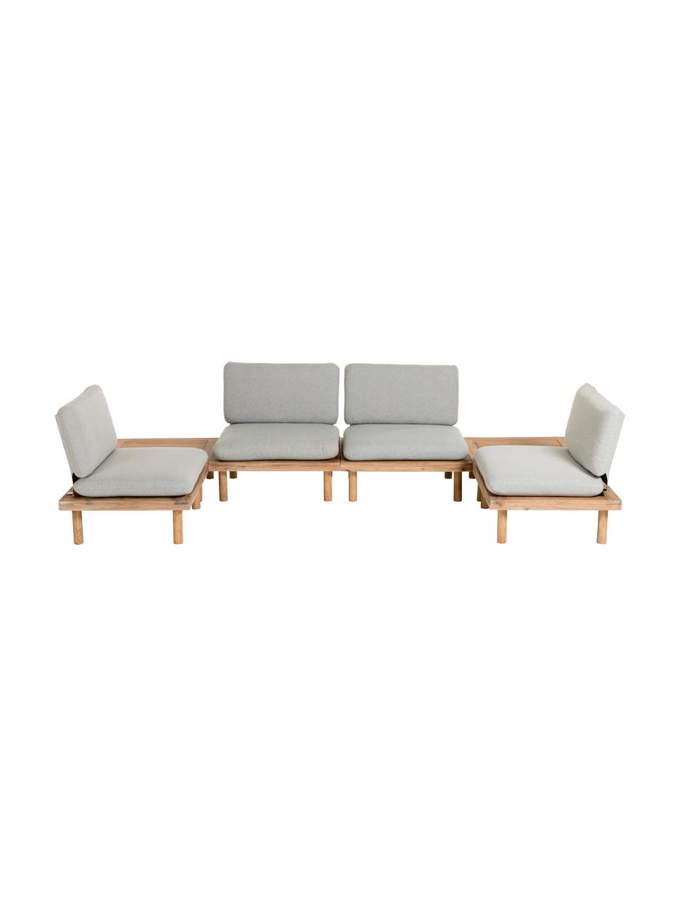 Modulaire houten loungeset Viridis, 6-delig, Frame: gelakt acaciahout, Bekleding: 100% polyester, Acaciahout, grijs, Set met verschillende formaten