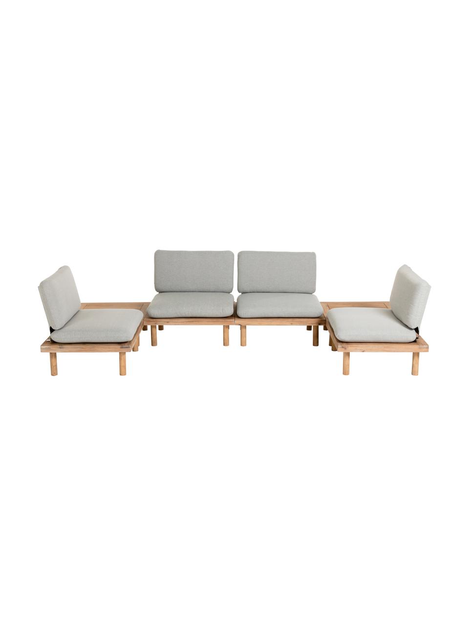 Modulares Holz-Lounge-Set Viridis, 6-tlg., Gestell: Akazienholz, lackiert, Bezug: 100% Polyester, Akazienholz, Grau, Set mit verschiedenen Grössen