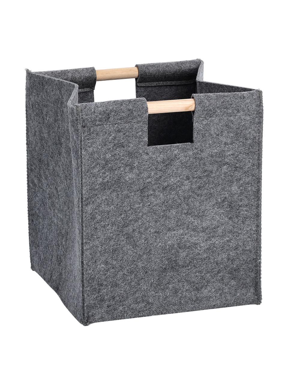 Opbergmand Fritz, Mand: 100% polyester (vilt), Handvatten: populierenhout, Grijs, B 30 cm x H 35 cm