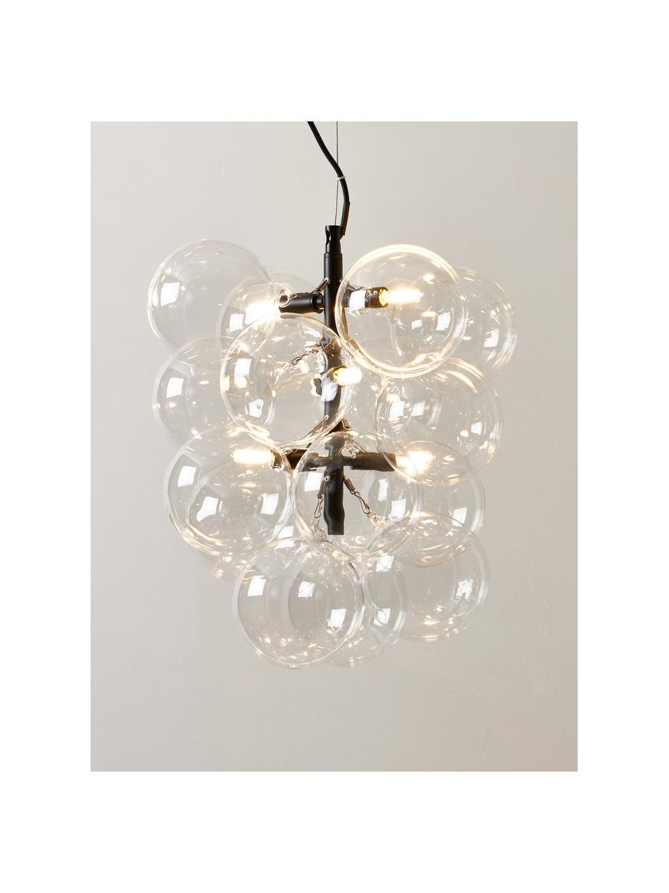 Design hanglamp Bubbles van glas, Transparant, zwart, B 32 x H 42 cm