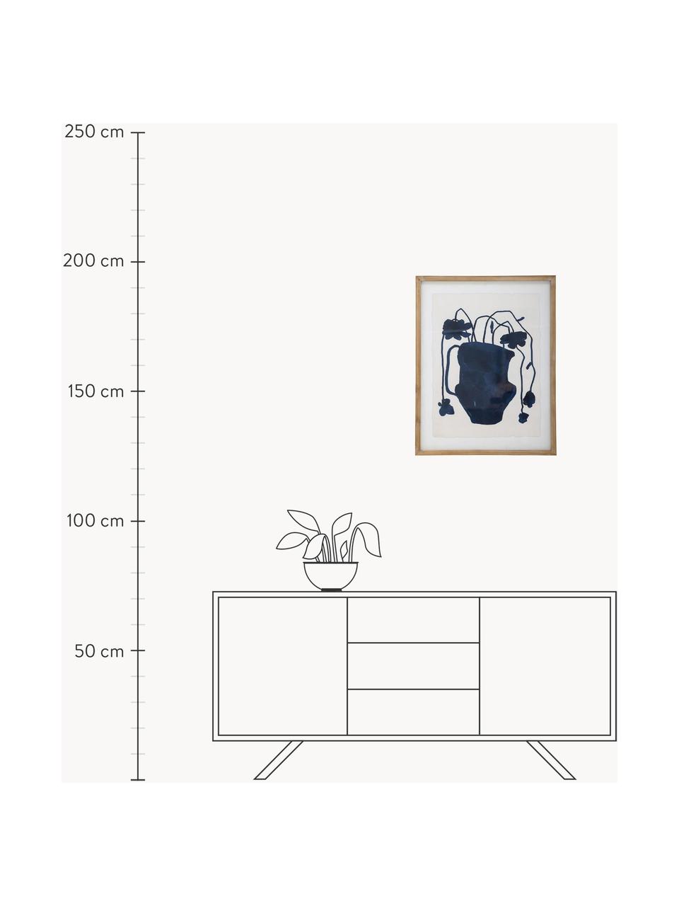 Gerahmter Digitaldruck Veera, Rahmen: Kiefernholz, lackiert, Bild: Digitaldruck auf Papier, Front: Glas, Dunkelblau, Off White, B 55 x H 70 cm