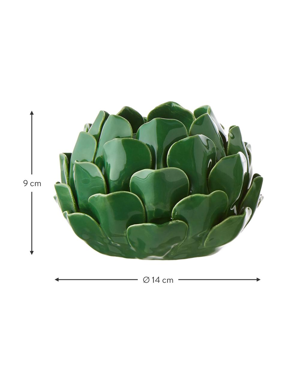 Teelichthalter-Set Rose, 2-tlg., Steingut, Hellgrün, Dunkelgrün, Ø 14 x H 9 cm