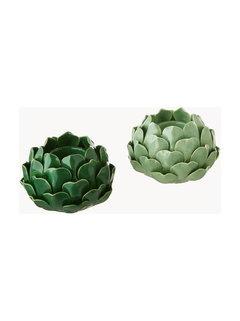 Set portalumini Rose, 2 pz., Terracotta, Verde chiaro, verde scuro, Ø 14 x Alt. 9 cm