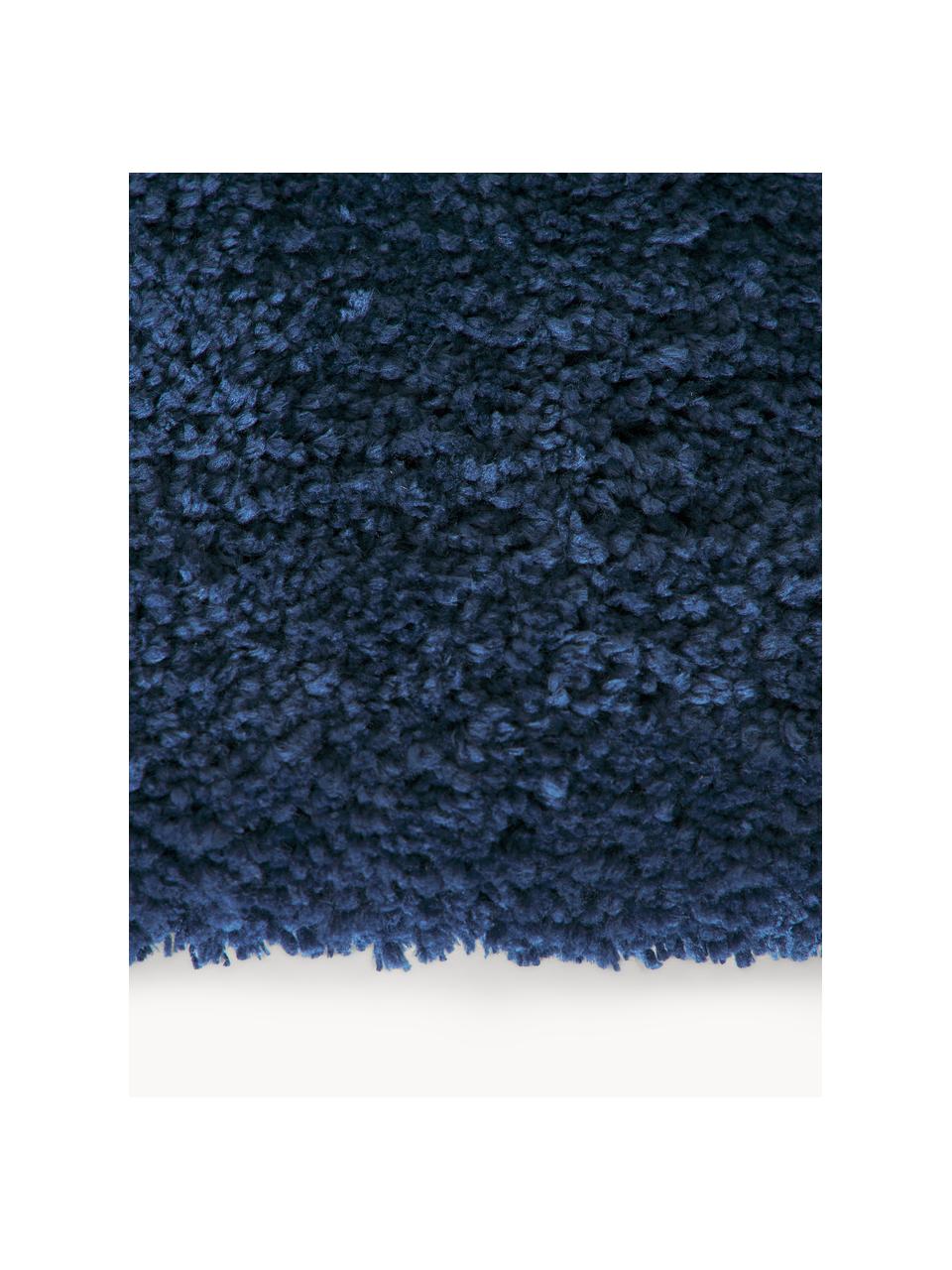 Pluizige hoogpolige loper Leighton, Bovenzijde: microvezels (100% polyest, Onderzijde: 70% polyester, 30% katoen, Donkerblauw, B 80 x L 200 cm