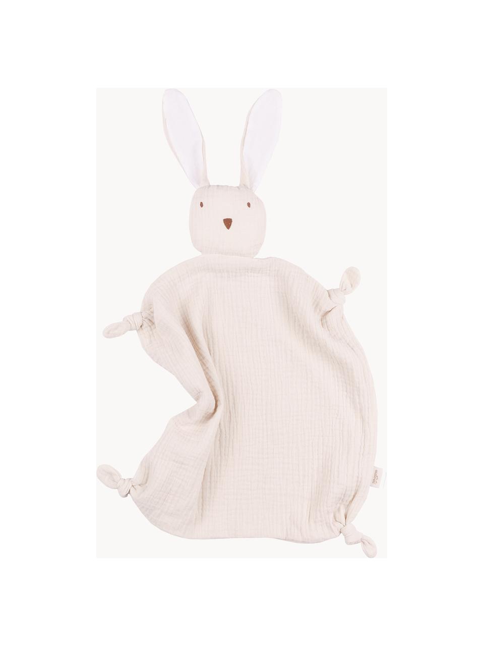 Mousseline knuffeldeken Rabbit, handgemaakt, Mousseline (100% katoen), Crèmewit, B 33 x L 45 cm