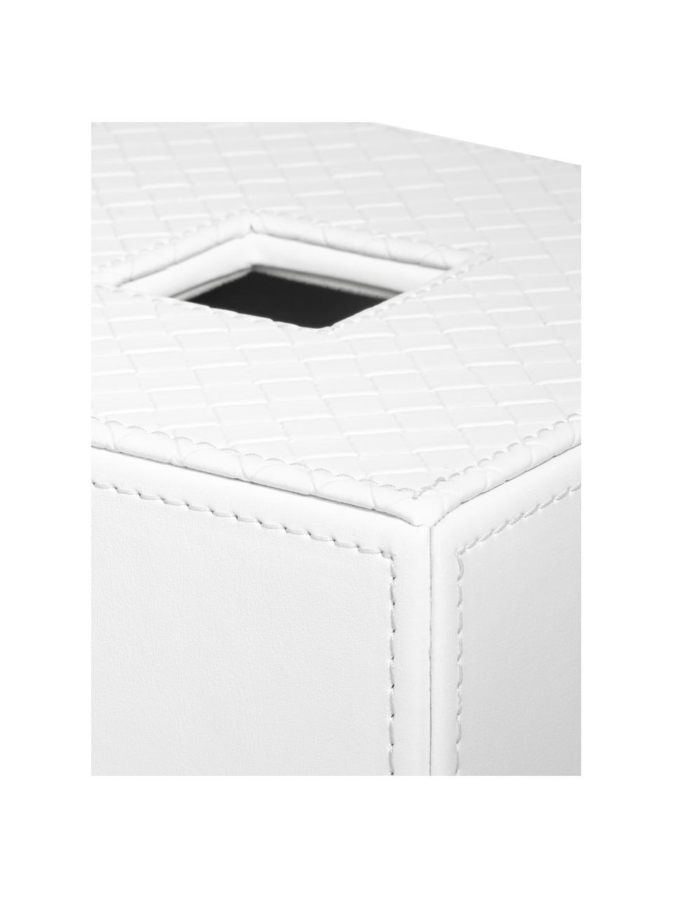 Boîte à mouchoirs Polly, Résine synthétique, cuir synthétique, Blanc pur, larg. 13 x haut. 13 cm