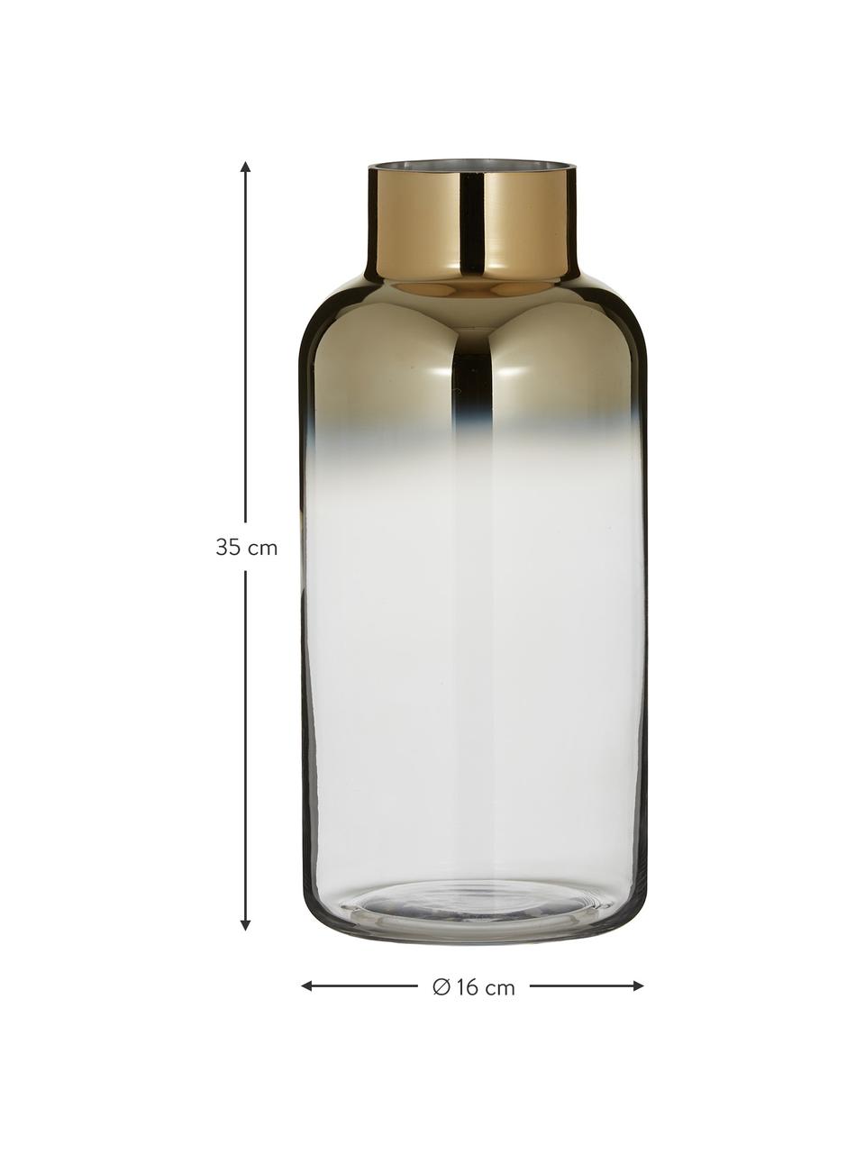 Mundgeblasene Glas-Vase Uma mit Gold-Schimmer, Glas, lackiert, Transparent, Goldfarben, Ø 16 x H 35 cm