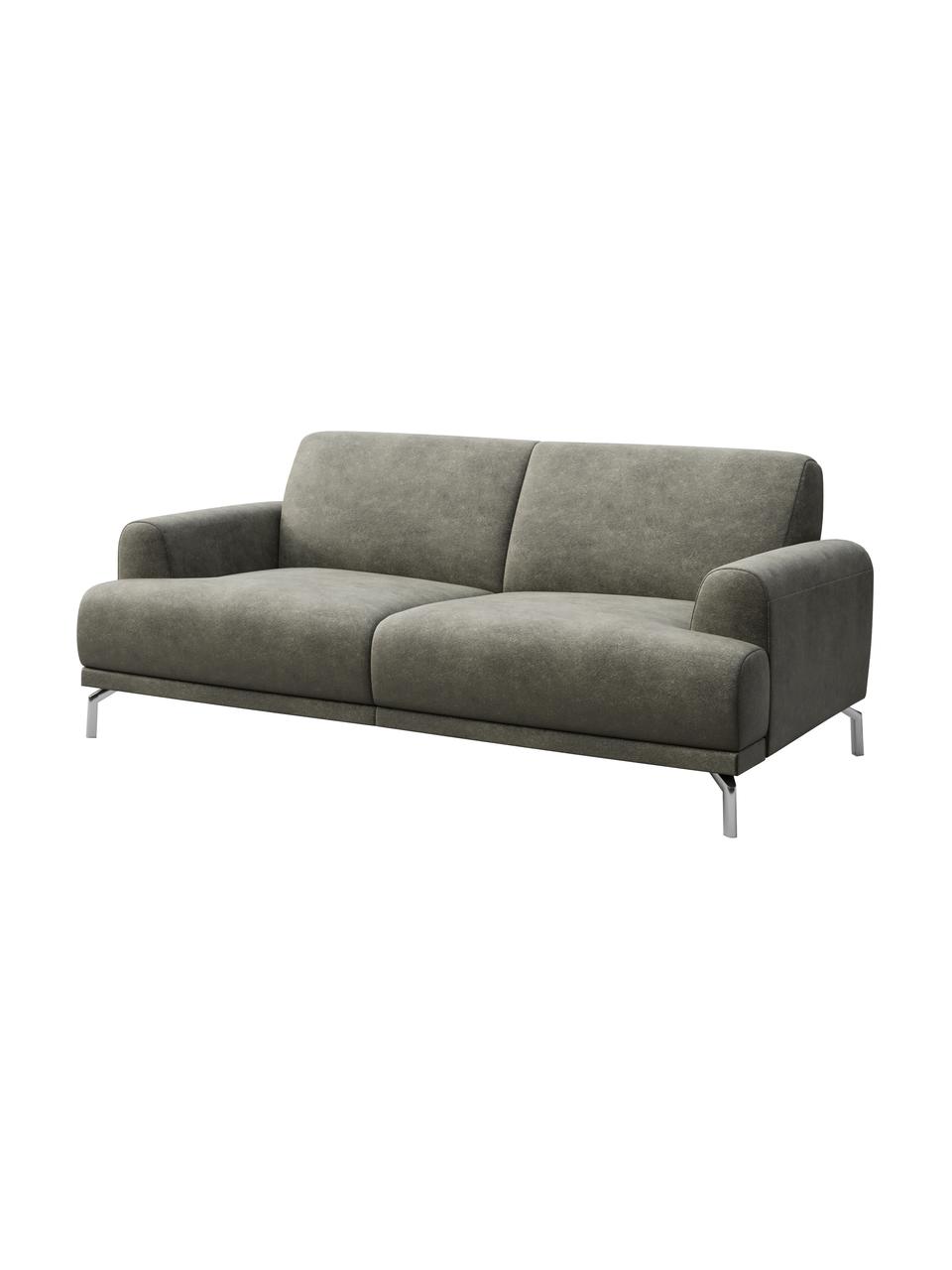 Sofa z imitacją skóry Puzo (2-osobowa), Tapicerka: 100% poliester imitujący , Nogi: metal lakierowany, Szary, S 170 x G 84 cm