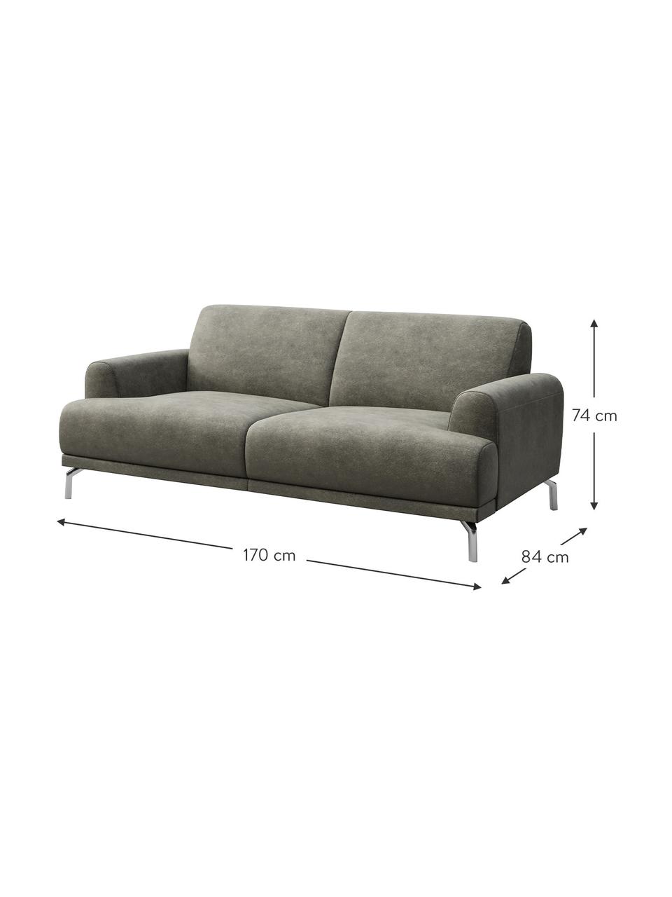 Sofa z imitacją skóry Puzo (2-osobowa), Tapicerka: 100% poliester imitujący , Nogi: metal lakierowany, Szary, S 170 x G 84 cm