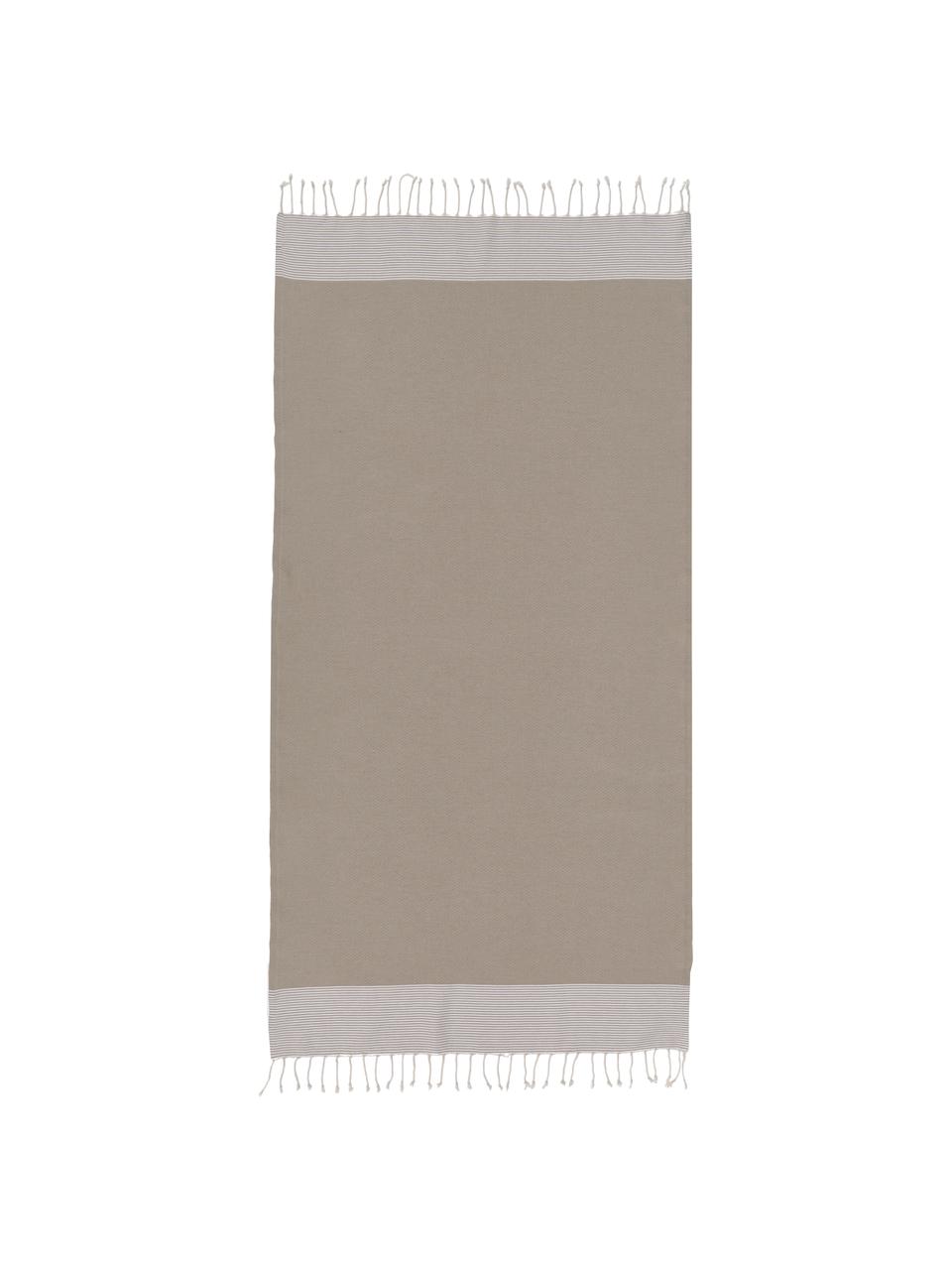 Gestreiftes Strandtuch Ibiza mit Fransen, 100% Baumwolle, Beige, Weiss, B 100 x L 200 cm