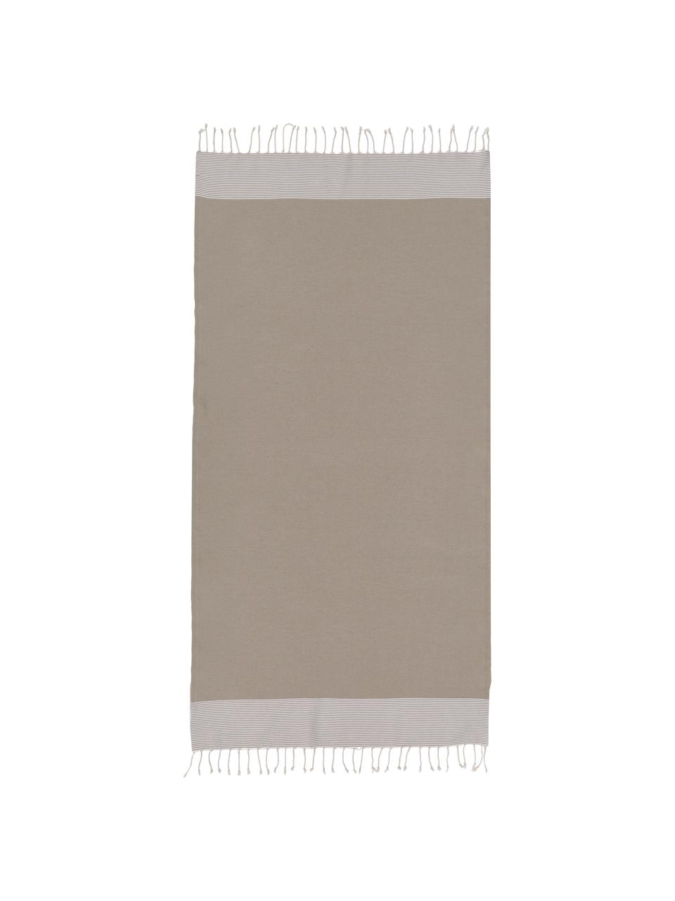 Ręcznik plażowy z frędzlami Ibiza, 100% bawełna, Beżowy, biały, S 100 x D 200 cm