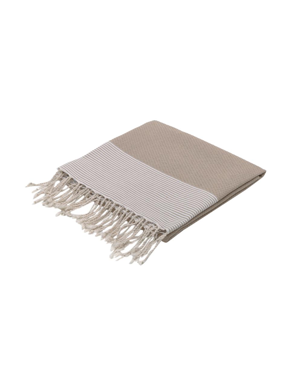 Telo mare a righe con frange Ibiza, 100% cotone, Beige, bianco, Larg. 100 x Lung. 200 cm