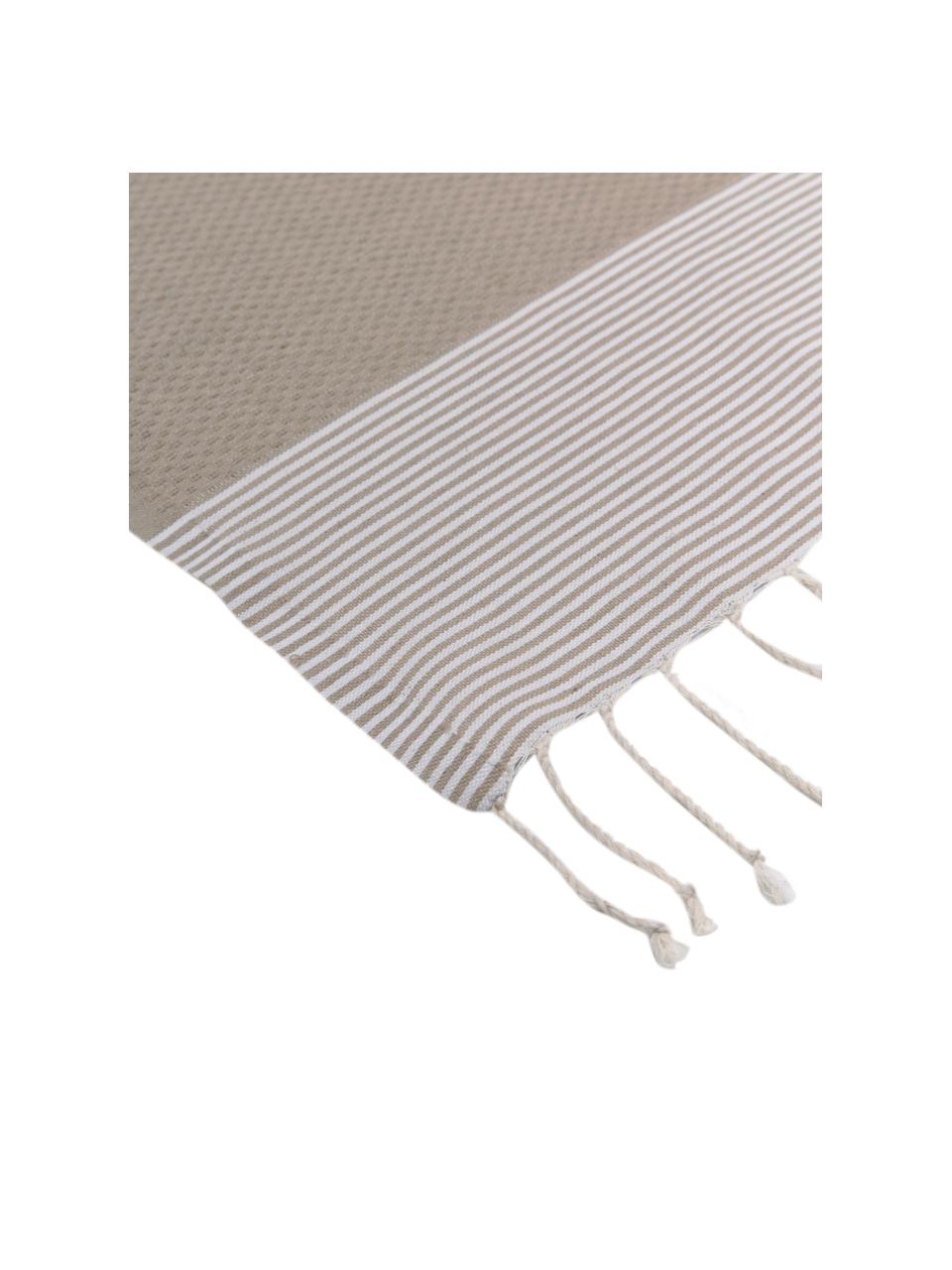 Fouta rayé à franges Ibiza, 100 % coton, Beige, blanc, larg. 100 x long. 200 cm