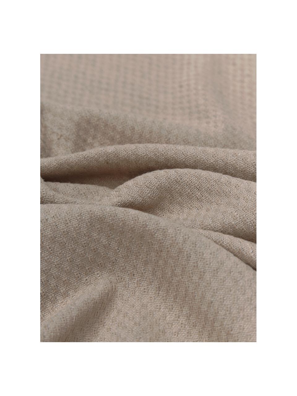 Telo mare a righe con frange Ibiza, 100% cotone, Beige, bianco, Larg. 100 x Lung. 200 cm