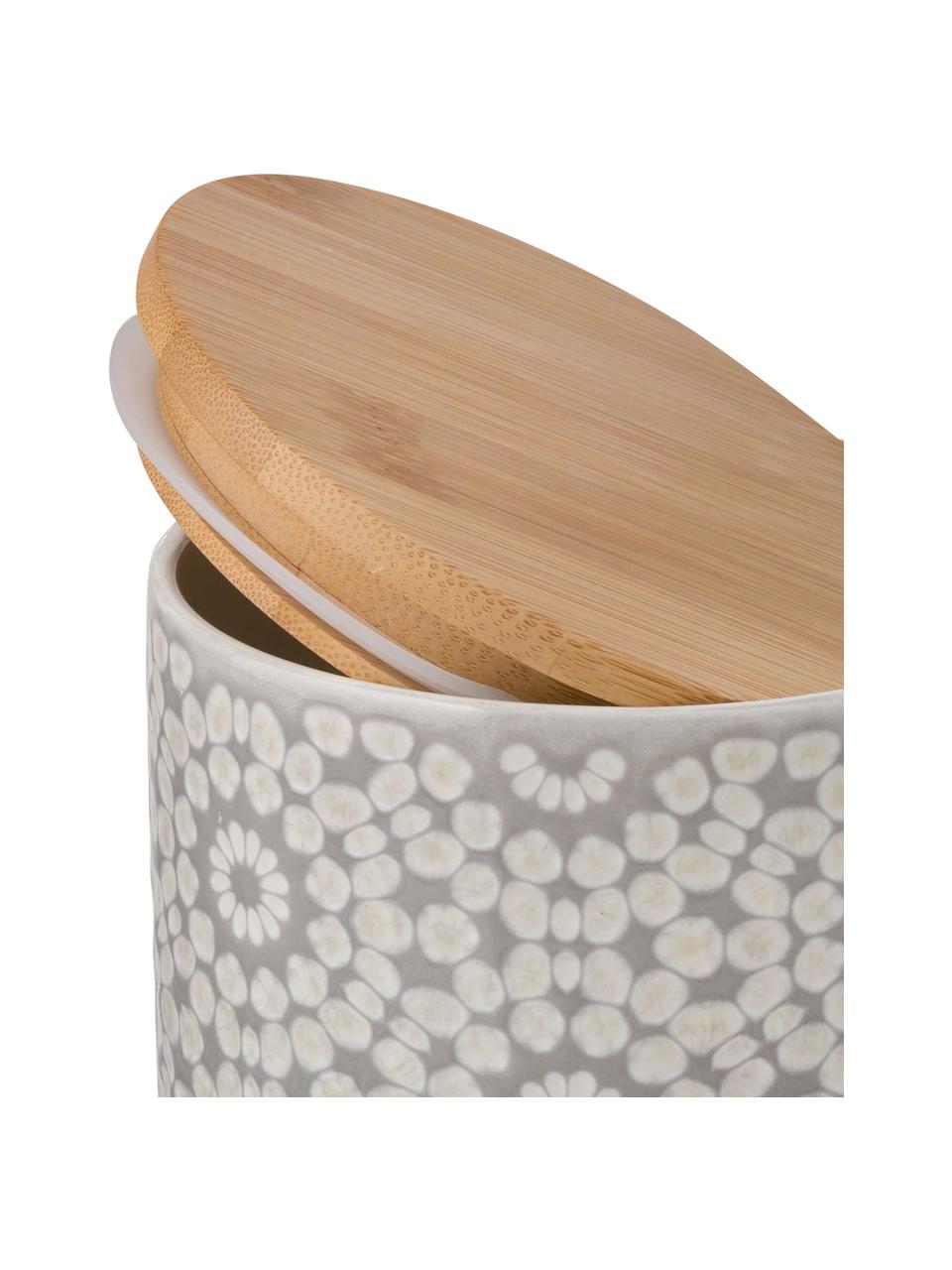 Barattolo con coperchio Abella, Coperchio: legno di bambù, Barattolo: grigio chiaro, bianco Coperchio: bambù, Ø 11 x Alt. 12 cm