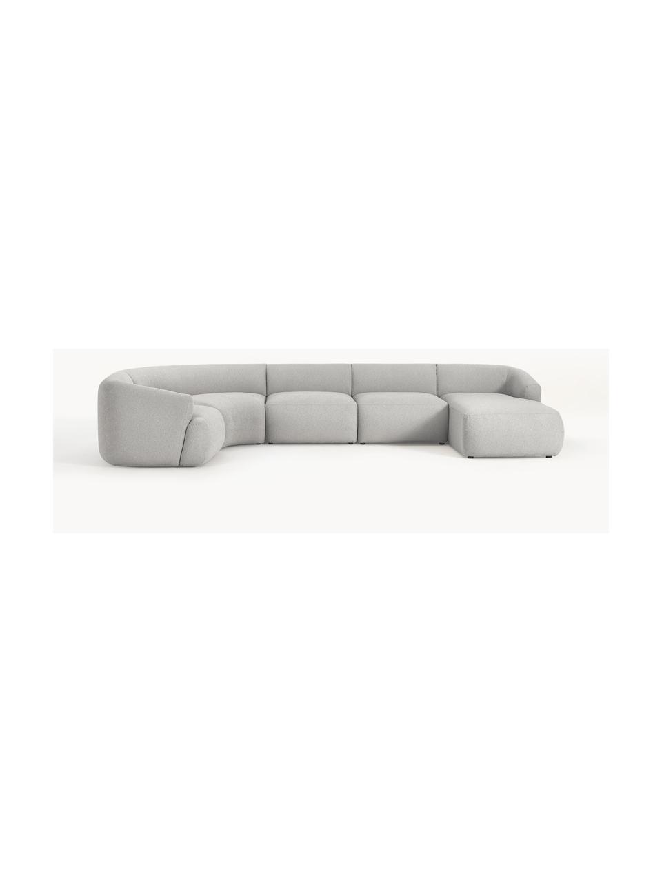 Sofa modułowa Bouclé Sofia, Tapicerka: Bouclé (100% poliester) D, Stelaż: drewno świerkowe, płyta w, Nogi: tworzywo sztuczne Ten pro, Jasnoszary Bouclé, S 404 x G 231 cm, prawostronna