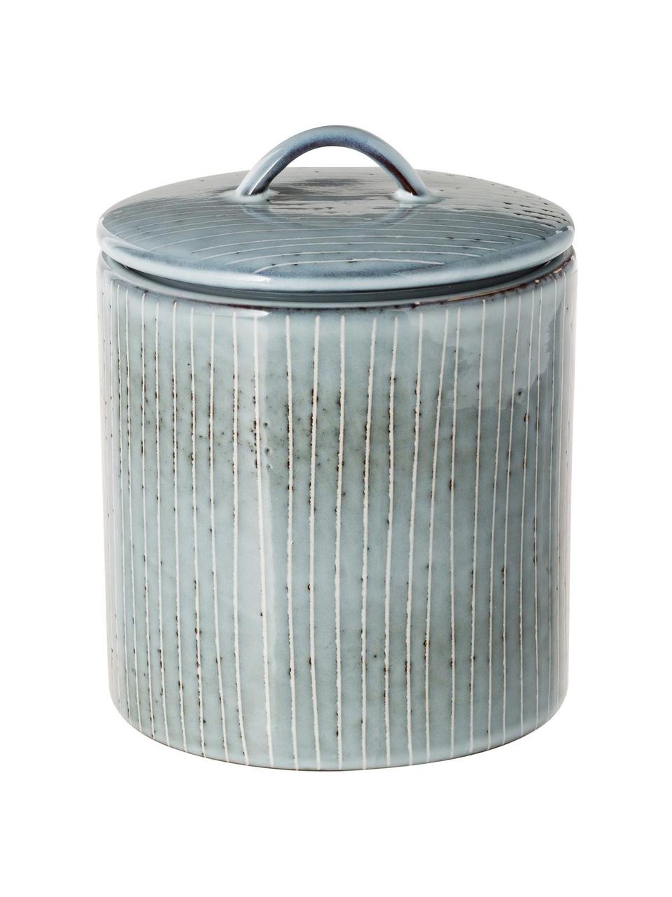 Ręcznie wykonany pojemnik do przechowywania Nordic Sea, Kamionka, Odcienie szarego, odcienie niebieskiego, Ø 12 x W 12 cm, 1 l
