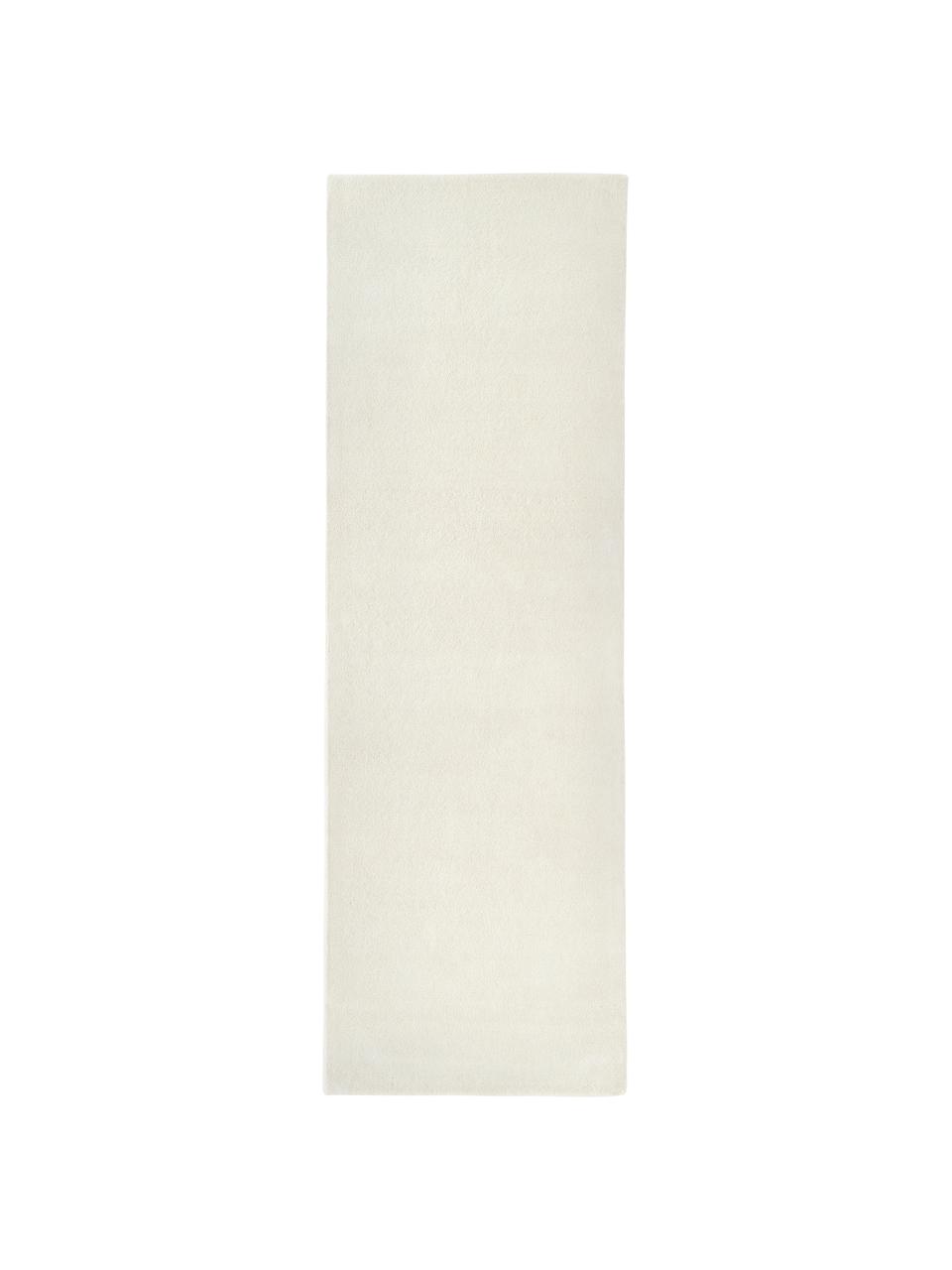 Alfombra corredor artesanal de lana Ezra, Parte superior: 100% lana con certificado, Reverso: 70% algodón, 30% poliéste, Blanco crema, An 80 x L 250 cm
