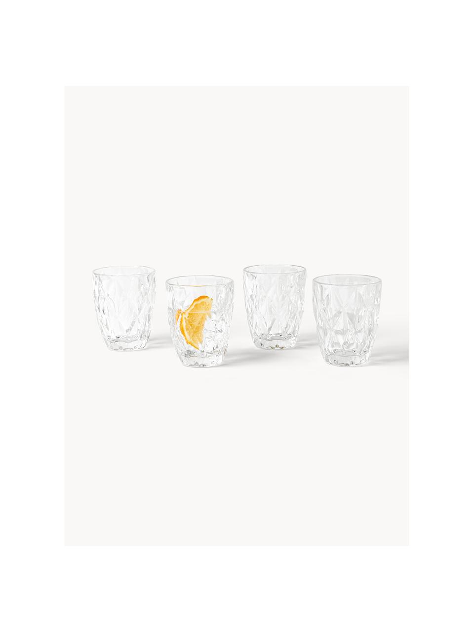 Vasos con relieve Colorado, 4 uds., Vidrio, Transparente, Ø 8 x Al 10 cm, 260 ml