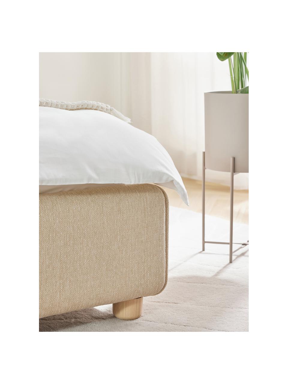 Gestoffeerd bed Ebba, Bekleding: 100% polypropyleen Met 23, Frame: massief grenenhout en pla, Poten: massief grenenhout Dit pr, Geweven stof beige, B 140 x L 200 cm