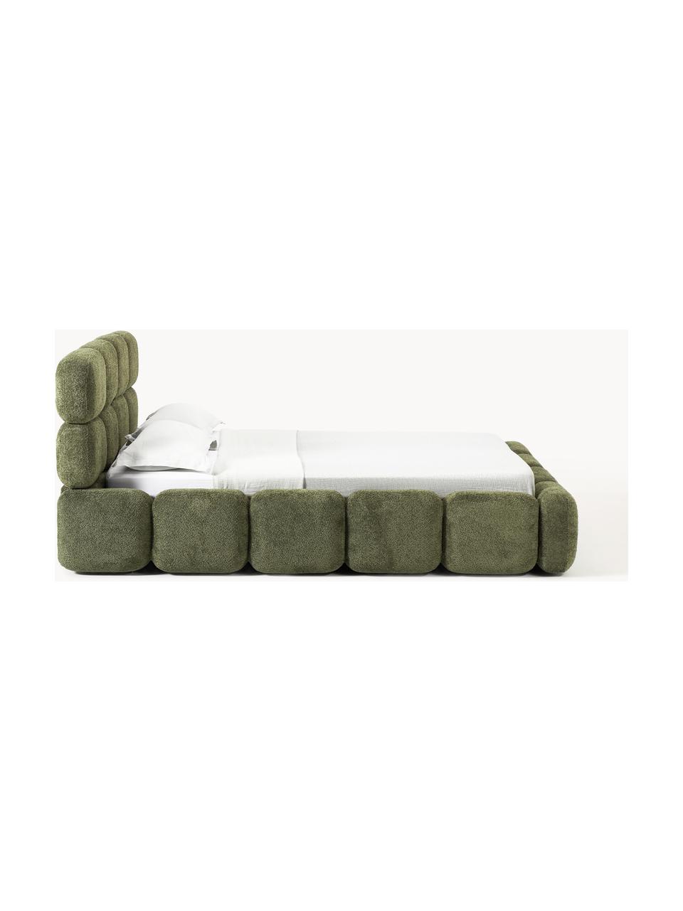 Lit matelassé en bouclette Tayla, Peluche-bouclette vert foncé, larg. 140 x long. 200 cm