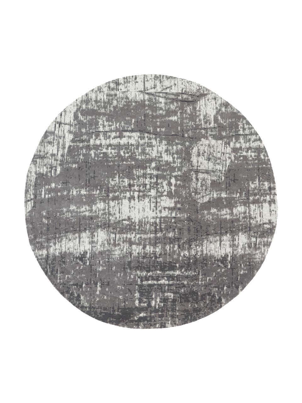Tapis rond vintage coton tissé main Luise, Tons gris et blancs, Ø 120 cm (taille S)