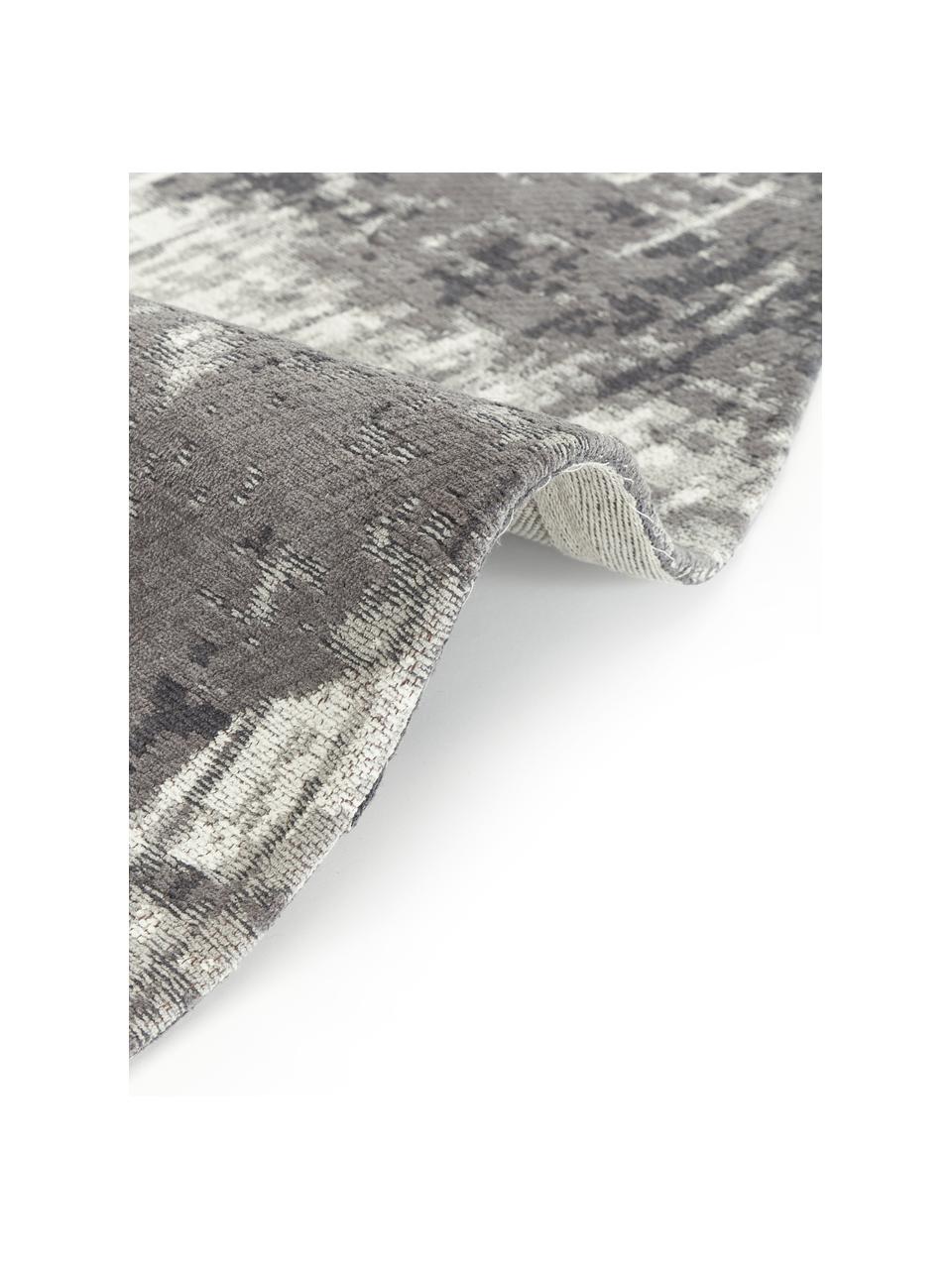 Okrúhly bavlnený koberec vo vintage štýle Luise, ručne tkaný, Sivé a biele tóny, Ø 120 cm (veľkosť S)