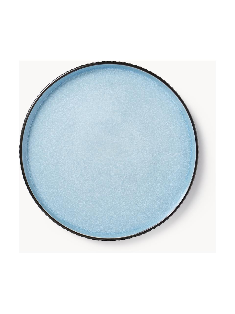 Assiettes à dessert Bora, 4 pièces, Grès, émaillé, Bleu ciel, noir, Ø 21 cm