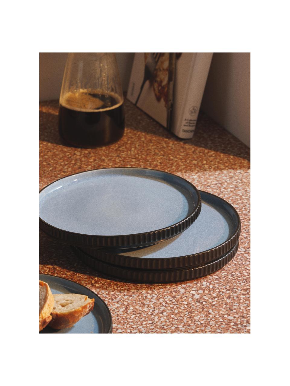 Ontbijtborden Bora, 4 stuks, Keramiek, geglazuurd, Lichtblauw, zwart, Ø 21 cm